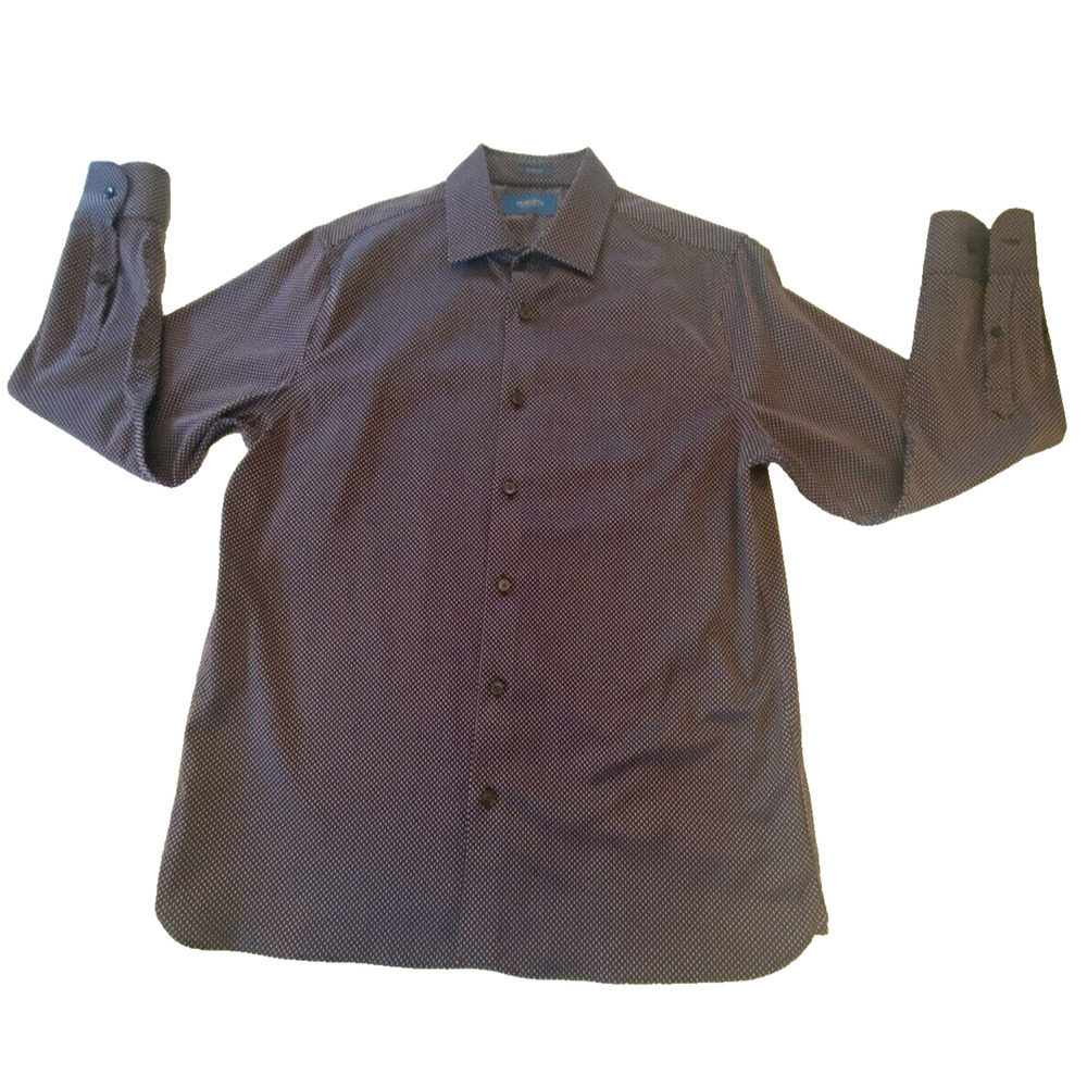 Fairlane 24/7 Mens Medium Short Burgundy Long Sleeve Shirt Cotton Spandex Button